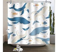 Kzzfqxb 90x183cm Kids Shower Curtains Cartoon Marine World Blue Whales and Tropical Fish, Waterproof Polyester Fabric with Plastic Hooks, White Blue Decoration for Children Girls Boys Baby Bathroom