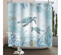 Kzzfqxb 90x183cm Kids Shower Curtains Marine Life Sea Turtles Seahorses Corals Underwater World, Waterproof Polyester Fabric, with Plastic Hooks, Light Blue Decoration for Bathroom Bathtub