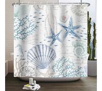Kzzfqxb 90x183cm Kids Shower Curtains Waterproof Marine Life Starfish Shell Coral Conch Underwater World, Water Repellant Polyester Fabric, with Plastic Hooks, White Blue Decoration for Bathroom