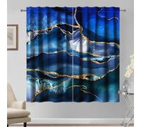 Kzzfqxb Luxury Marble Curtains Blue Golden Waves Gilding Cudding Clouds Living Room Bedroom Drape, 117×138cm 2 Panels, Luxurious Modern Art Abstract Grand Magnificent