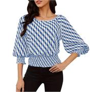 (L, 001* Light Blue) Ladies Tops Clearance Womens Summer Tops Lantern Long Sleeve Elegant Tunic Blouses Dressy Casual Shirts Contrast Color Elastic Waist Summer T-Shirts S