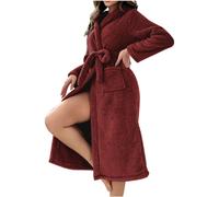 (L, 001* Wine) Womens Robes Hooded Fleece Robe Long Plush Soft Fluffy Fuzzy Bathrobe Belted Cozy Warm Lightweight Sherpa Shaggy Bathrobes for Women Winter Warm Sleep