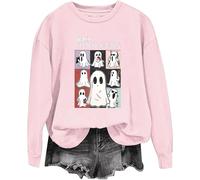 (L, 002* Pink) Halloween Sweatshirts for Women UK Ladies Tops Funny Graphic Oversized Pullover Sweatshirt Ghost Print Fall Shirts Loose Blouse Baggy Jumper Hoodie Tr