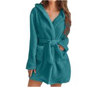 (L, 003* Army Green) Womens Fuzzy Robes Hooded Short Robe Fall Winte Mid Length Bathrobe Belted Soft Bath Robes Plush Robe with Pockets Winter Spa Robes Velvet Sleepwear S