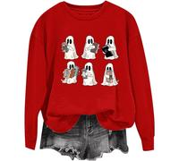 (L, 004* Red) Halloween Sweatshirts for Women UK Ladies Tops Funny Graphic Oversized Pullover Sweatshirt Ghost Print Fall Shirts Loose Blouse Baggy Jumper Hoodie Tr