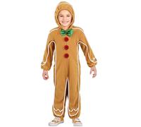 (L, 10-12Y) Christmas Gingerbread Man Kids Costume Cosplay Bodysuit Stage Performance Dress