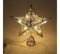 (L - 25x28cm, Silver) Glitter Christmas Tree Topper Star With LED Lights Sparkle Xmas Treetop Ornament