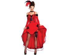 (L (42-44)) Women's red cancan costume with black bows