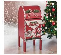 URBNLIVING Christmas Xmas Wooden Letter Mail Box Santa Arched Decorative Red Table Ornament Festive Holiday Farmhouse Home Décor Small or Large (Large)