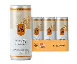 L.A Brewery Non-Alcoholic Ginger Sparkling Tea made from a Kombucha Fermentation (12x250ml) - Low Sugar | Wine & Champagne Alternative | Premium Aperitif or Mixer | Gift Pack