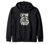L’Amour Paris Romantic Eiffel Tower With Floral Graphic Zip Hoodie