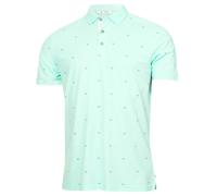 (L, Aqua) Calvin Klein Mens CK Monogram Quick Dry Moisture Wicking Golf Polo Shirt