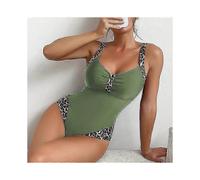 (L, Army green) Summer black one-piece sexy swimsuit gathered shaping effect beachwear sports swimsuit women's swimwear