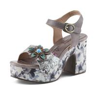 L`Artiste Felis Women’s Platform Sandal with Hand-painted Style & Cushioned Ease, Grey Multi, 7 UK