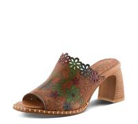 L`Artiste Foxxila Women’s Laser-cut Slide Sandal with Comfortable Block Heel, Brown Multi, 7.5-8