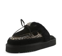 L’Artiste Slider Embossed Leather & Suede Mule - Shearling-Lined Flatform Slip-On Clog, Black Multi Suede, 6 UK