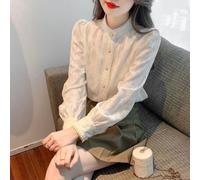 (L, as the picture) Spring Clothes New French Vintage Stand Collar Long Sleeve Inside Take Lace Leggings Female Spring And Autumn Blouse