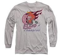 (L, Athletic Heather) Sesame Street Unisex Adult Cycle Champion Elmo Heather Long-Sleeved T-Shirt