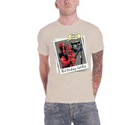 (L, Beige) Deadpool T Shirt Birthday Selfie new Official Marvel Comics Mens Ecru