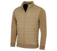 (L, Biscuit) Calvin Klein Mens 2026 Hybrid Quilted Fleece Funnel Neck Jacket