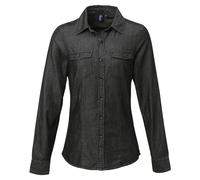 (L, Black Denim) Premier Womens/Ladies Jeans Stitch Long Sleeve Denim Shirt