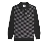 (L, Black/Grey) Lambretta Mens Knitted Check Long Sleeve Polo Shirt
