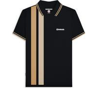 (L, Black/Nomad) Lambretta Mens Vertical Stripe Short Sleeve Polo Shirt