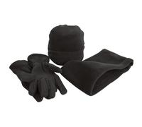 (L, Black) Result Unisex Active Fleece Anti-Pill Winter Hat, Gloves & Neckwarmer Set