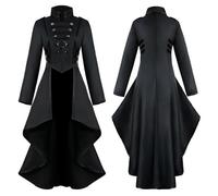 (L, Black) Retro Women Gothic Steampunk Button Corset Costume Coat Medieval Jacke