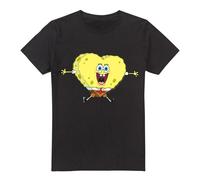(L, Black) SpongeBob SquarePants Mens Heart-Shaped Sponge Valentine's Day T-Shirt