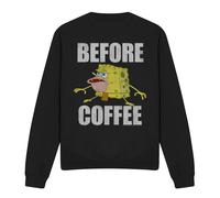 (L, Black) SpongeBob SquarePants Unisex Adult Before Coffee Meme Sweatshirt