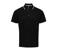 (L, Black/White) Premier Mens Coolchecker Contrast Pique Polo Shirt