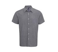 (L, Black/White) Premier Mens Gingham Cotton Short-Sleeved Shirt
