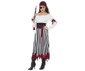 (L, Black/White) Smiffys Womens/Ladies Pirate Costume Set