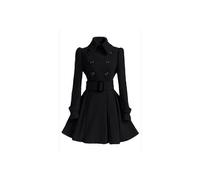(L, black) Women's Gorgeous Belted Winter Long Coat Jacket 6 Colors