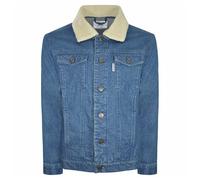 (L, Blue) Lambretta Mens Sherpa Collar Warm Winter Button Up Denim Jacket Coat