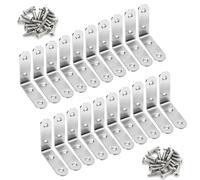 L Brackets, 20pcs Angle Brackets Stainless Steel Corner Brackets, 90 Degree Corner Brace with 80 Screws, Metal Brackets for Wood Furniture Fixing and Repairing (Silver, 50*50*20mm)