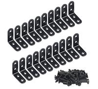 L Brackets, 20pcs Angle Brackets Stainless Steel Corner Brackets, 90 Degree Corner Brace with 80 Screws, Metal Brackets for Wood Furniture Fixing and Repairing (Black, 40*40*20mm)