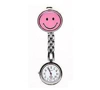 L&C®Stainless Steel Fashion Smiley Face Nurse's Pocket Watch Fob Gift (Light pink)
