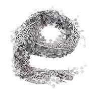 L&C® Women Lace Tassel Sheer Metallic Burnt-Out Floral Print Triangle Scarf Shawl (Gray)
