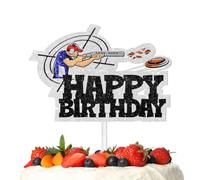 L-Ca-0729 Glitter Gun Target Shooting Cake Topper Cheer to Frisbee Sport Theme Anniversary Party Decoration for Men Women Happy Birthday Decor Supplies