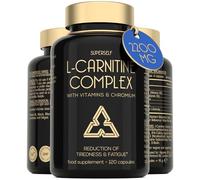 L-Carnitine Capsules 2200mg with Vitamins - High Strength - Pre-Workout | Energy Supplement with Vitamin D3 & B - Reduces Tiredness & Helps Metabolism - 120 Tablets - L Carnitine Tartrate Complex