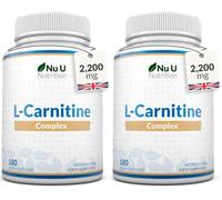 L-Carnitine Tartrate Complex 2200mg - 180 Vegan Capsules - with Chromium, Riboflavin, Biotin, Vitamin D, B3 & B6 - High Strength L Carnitine Supplement - Made in the UK - Nu U Nutrition (Pack of 2)