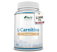 L-Carnitine Tartrate Complex 2200mg - 180 Vegan Capsules - with Chromium, Riboflavin, Biotin, Vitamin D, B3 & B6 - High Strength L Carnitine Supplement - Made in The UK - Nu U Nutrition