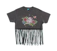 (L, Charcoal) Care Bears Womens/Ladies Tattoo Bear Washed Fringed T-Shirt