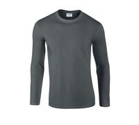 (L, Charcoal) Gildan Unisex Adult Softstyle Plain Long-Sleeved T-Shirt