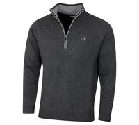 (L, Charcoal Marl/Light Grey) Calvin Klein Mens Lined Chunky Windproof Lined 1/2 Zip Sweater
