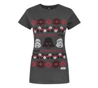 (L, Charcoal) Star Wars Womens/Ladies Darth Vader Fair Isle Christmas T-Shirt