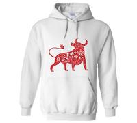 (L) Chinese Zodiac Shengxiao New Year OX Bull Cow White Hoodie Mens Hooded Sweater