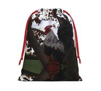 L Christmas Drawstring Bag â€“ Festive BackYard Chickens Print Xmas Party Sacks, Reusable Plush Holiday Pouches